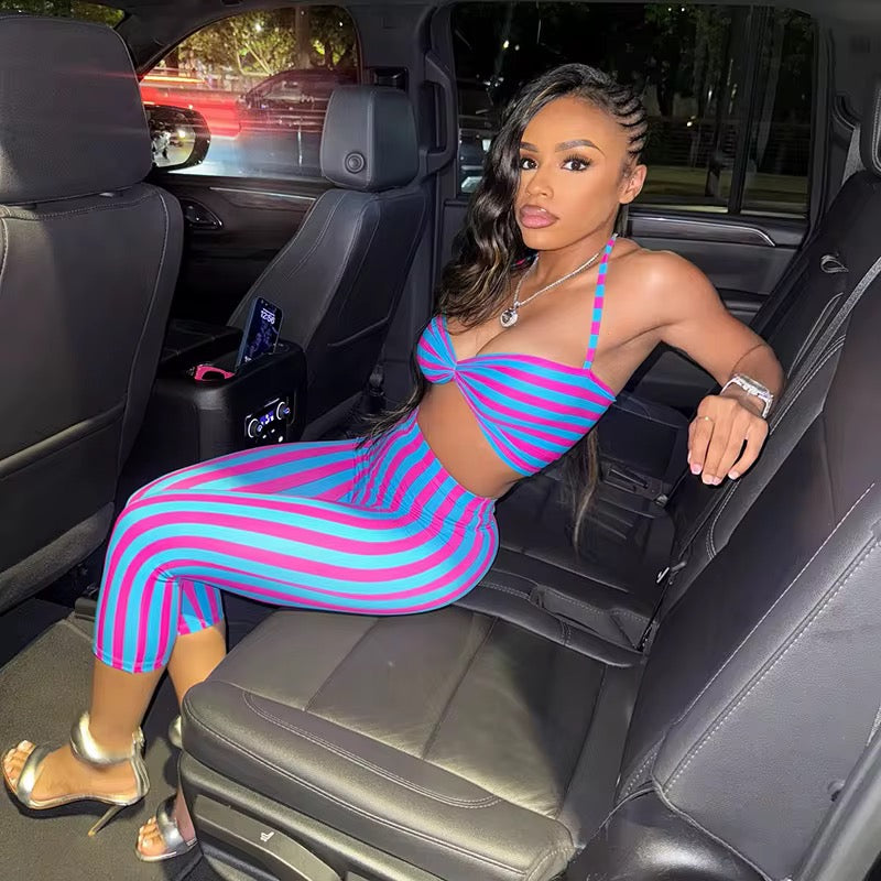 No Rules Tonight - Blue Pinstripe Pants Set