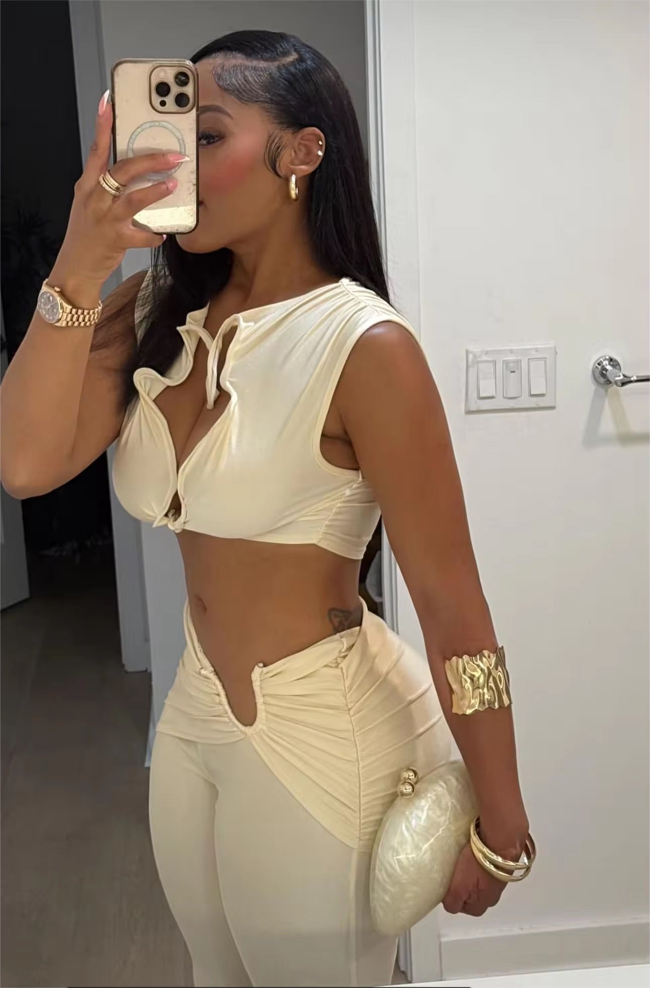 Main Attraction- Beige Twisted Two Piece Pants Set