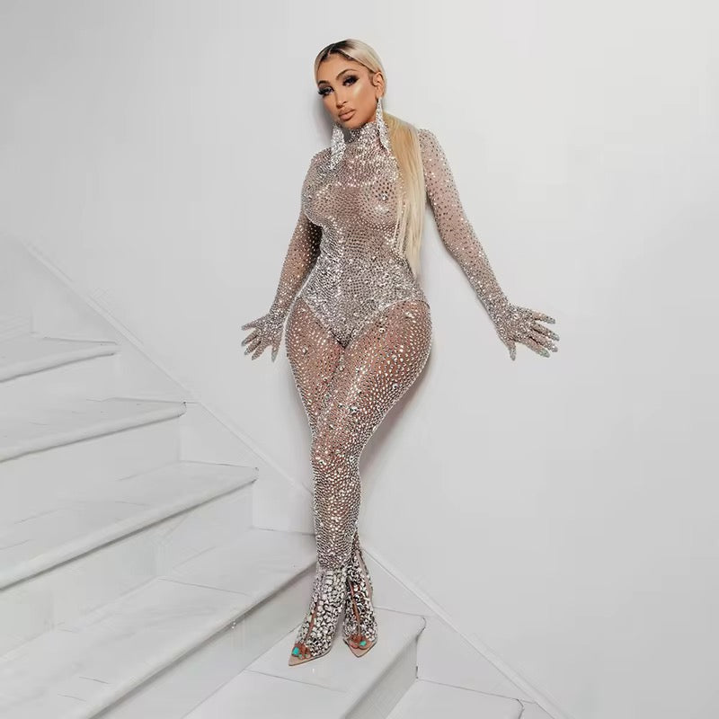Crying in Swarovski Bling Jumpsuit