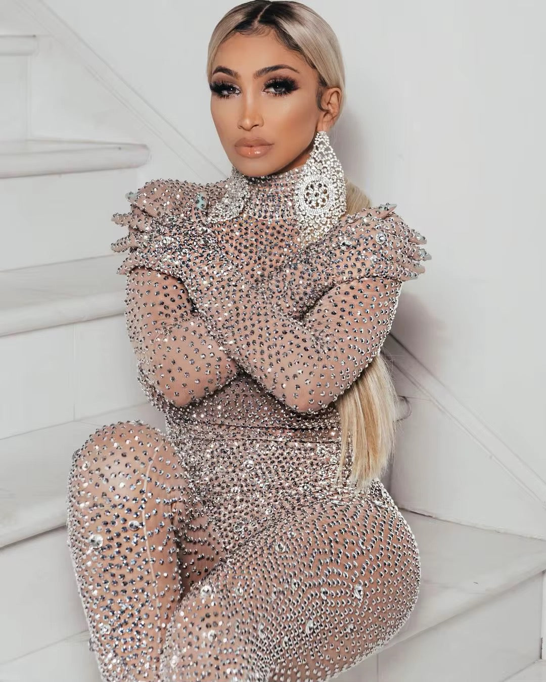Crying in Swarovski Bling Jumpsuit
