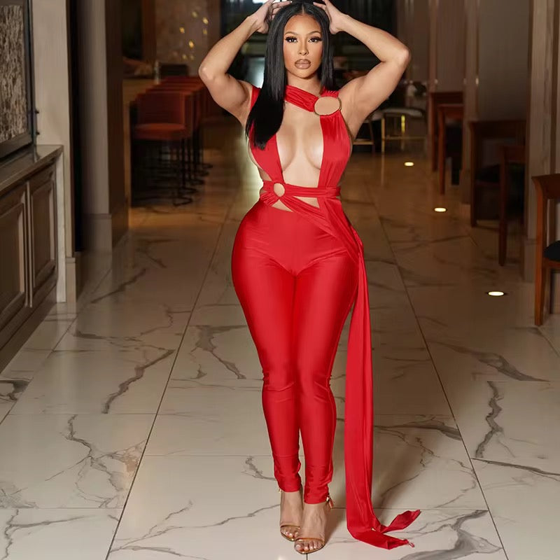 Hot Topic Jumpsuit – Red Cut Out Night Out One Piece