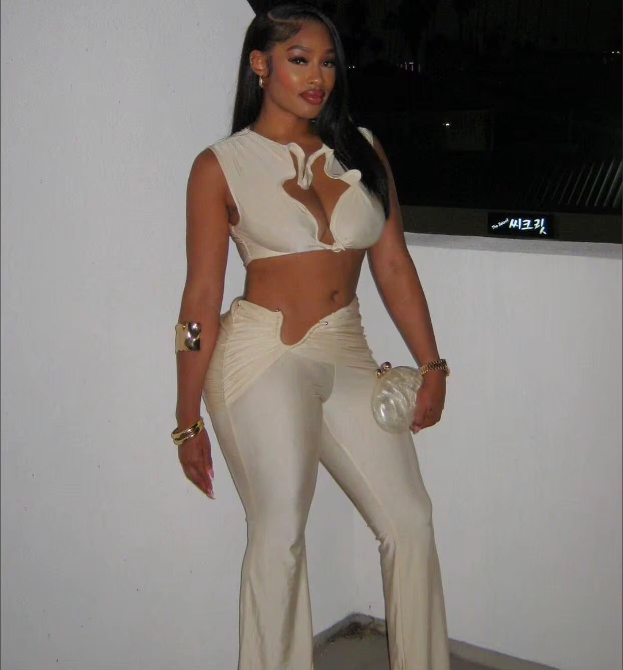Main Attraction- Beige Twisted Two Piece Pants Set