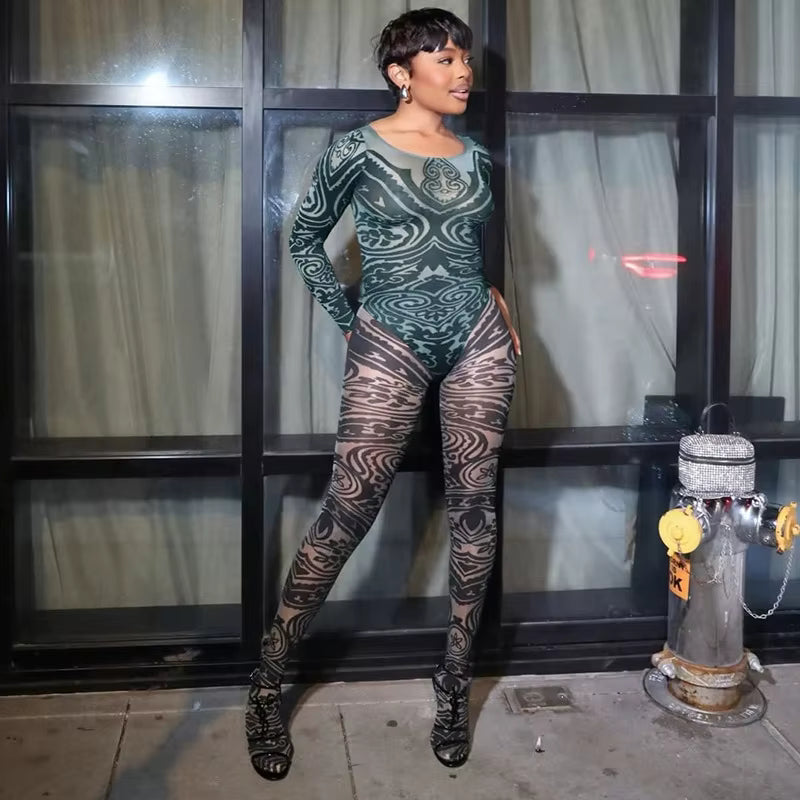 More Than A Night Sheer Print Two Piece Pants Set