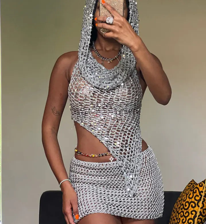 Platinum Touch Sequin Knit Skirt Set – Fashion Take Out
