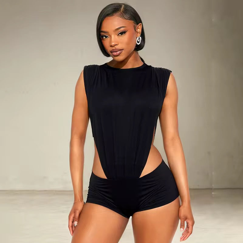 Outta Pocket Bodysuit Black Shorts Set -