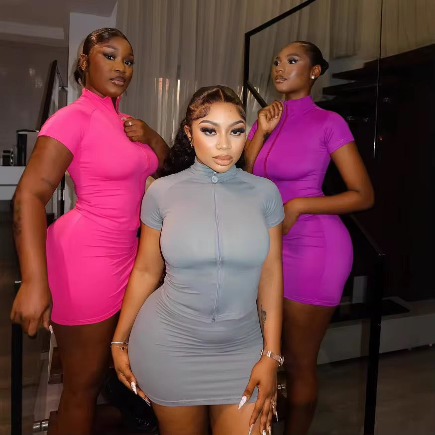 Not So Basic Mini Skirt Two Piece Set - Gray