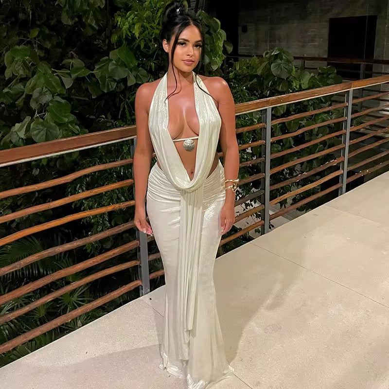 Draped In Desire Maxi Skirt Set - Ivory