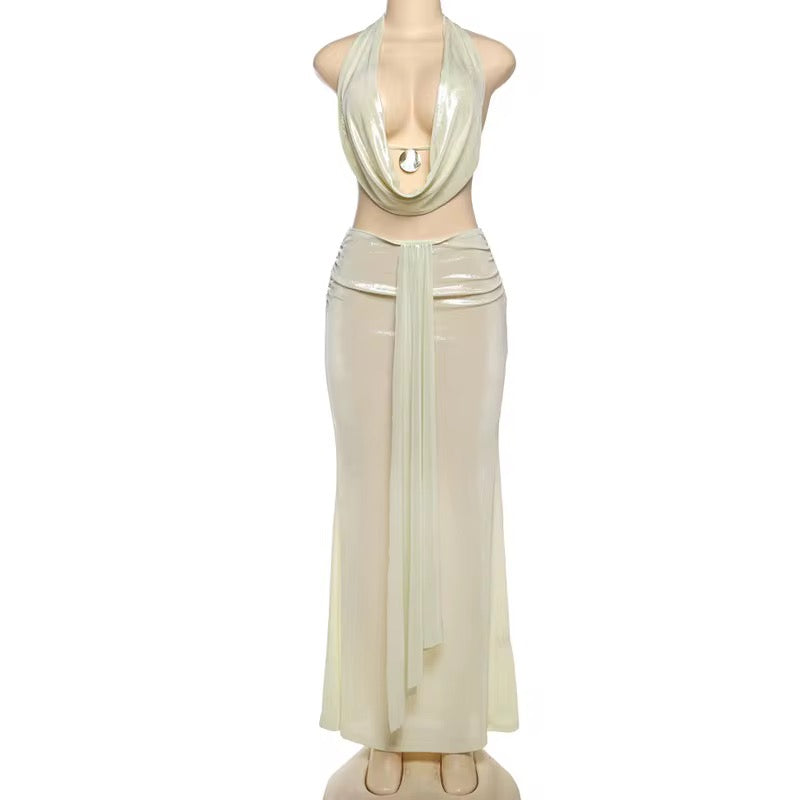 Draped In Desire Maxi Skirt Set - Ivory