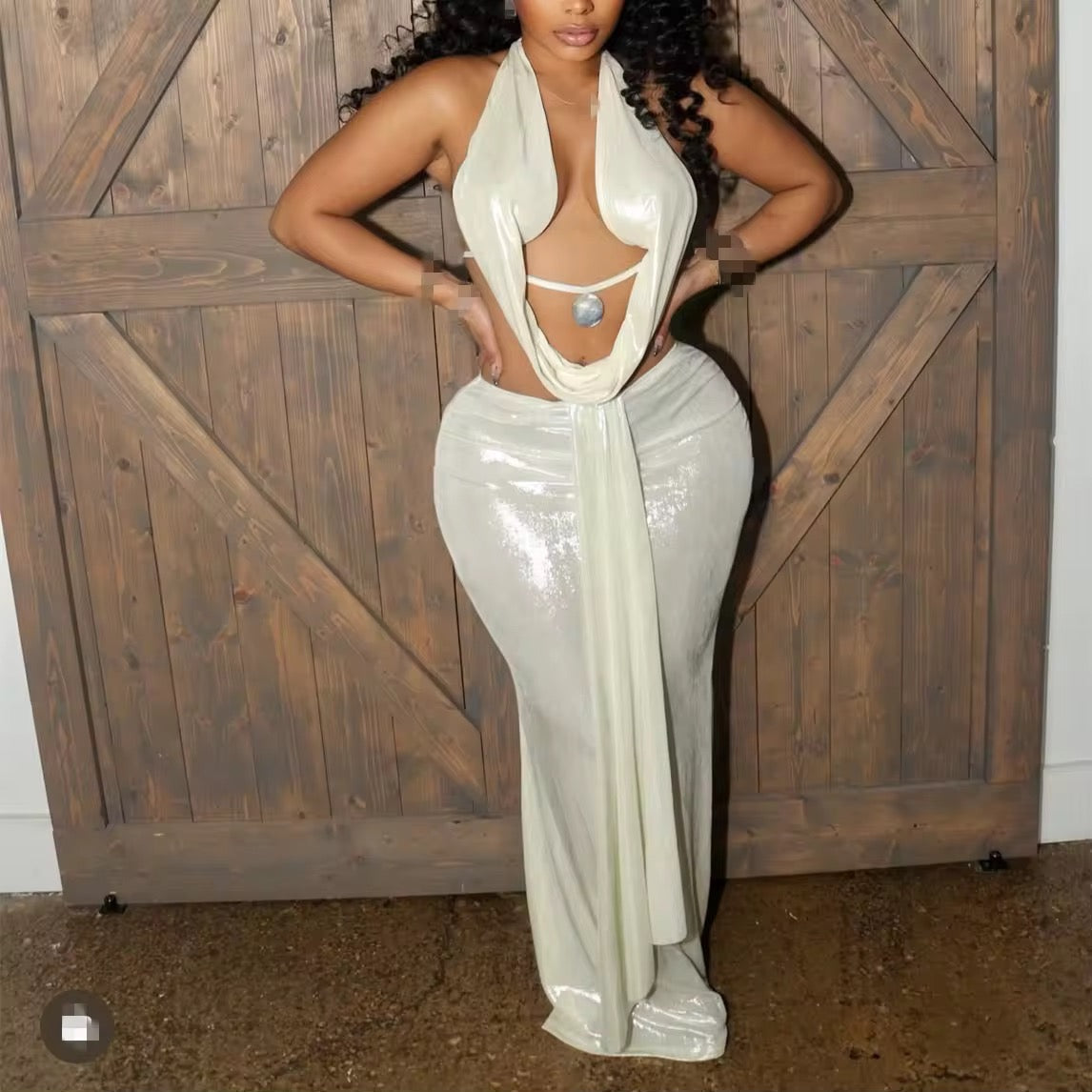 Draped In Desire Maxi Skirt Set - Ivory