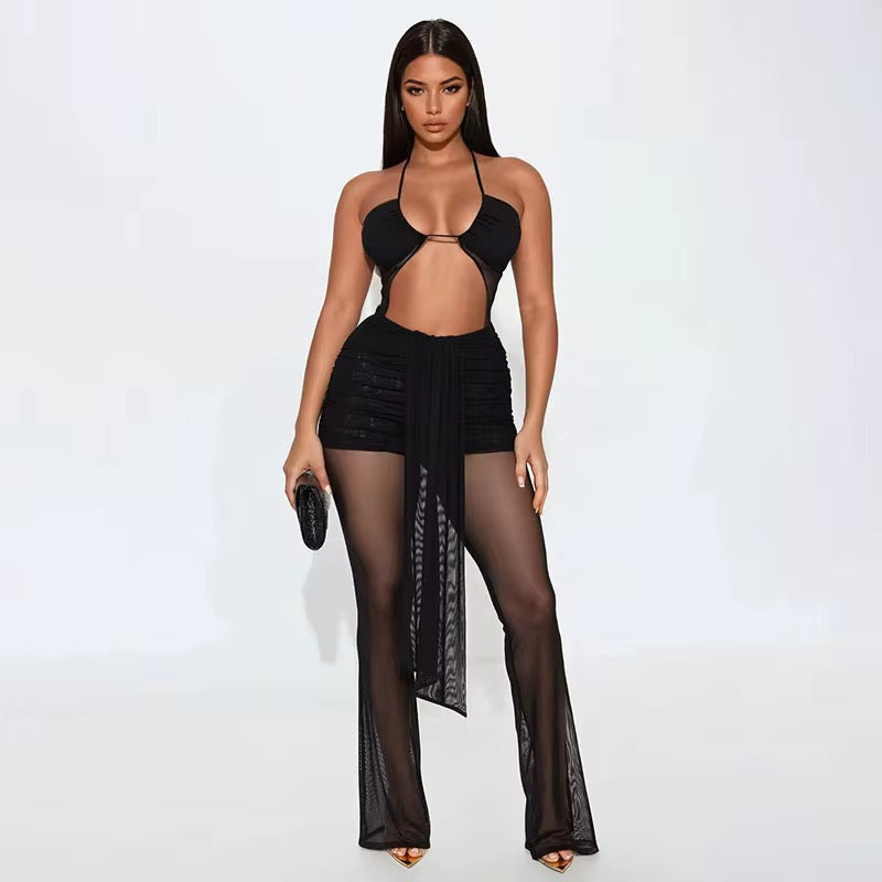 Island Time Halter Jumpsuit – Flowy Resort Vacation Black Jumpsuit