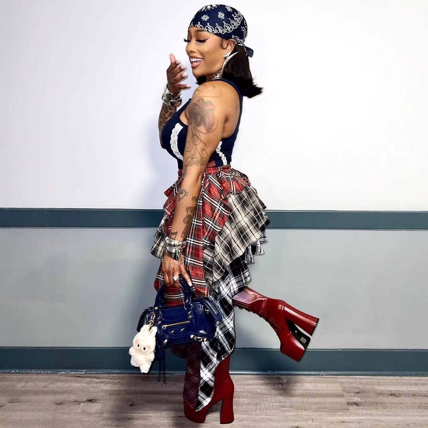 Pay Attention Plaid Patchwork Skirt