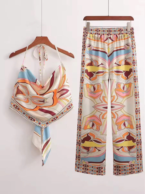 Puccii Prints Halter Satin Set