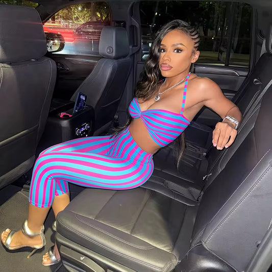 No Rules Tonight - Blue Pinstripe Pants Set