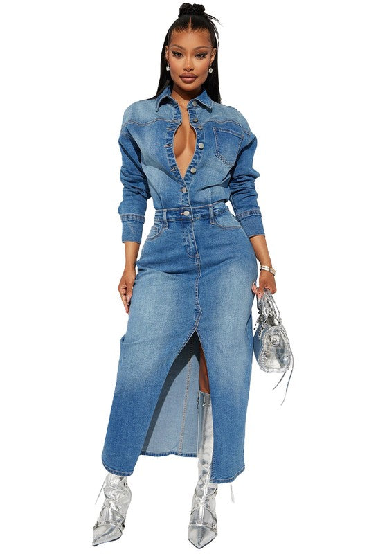 Her Way Denim Maxi Dress