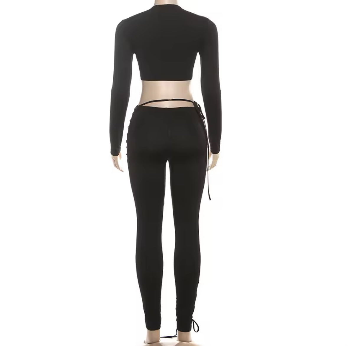 Caught Up In You Two Piece Tie Up Pants Set - Long Sleeve (BLACK)