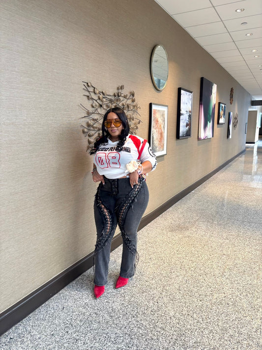 Underrated Lace Up Charcoal Denim Jeans - EXTRA STRETCH