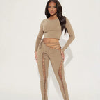 Caught Up In You Two Piece Tie Up Pants Set - Long Sleeve (BURGUNDY)