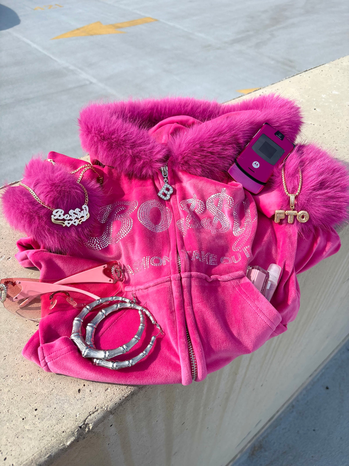 B0$$Y Luxe Fur Tracksuit Set