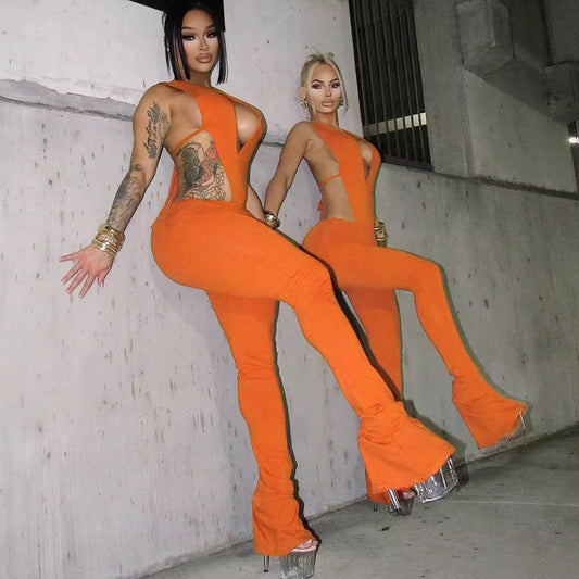 He Loves Us Both Plunge Bodysuit Set - Orange