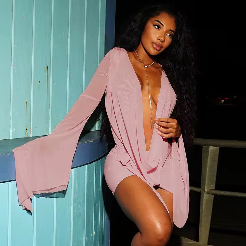 Pure Bliss Mesh Mini Dress - Tropical Brown