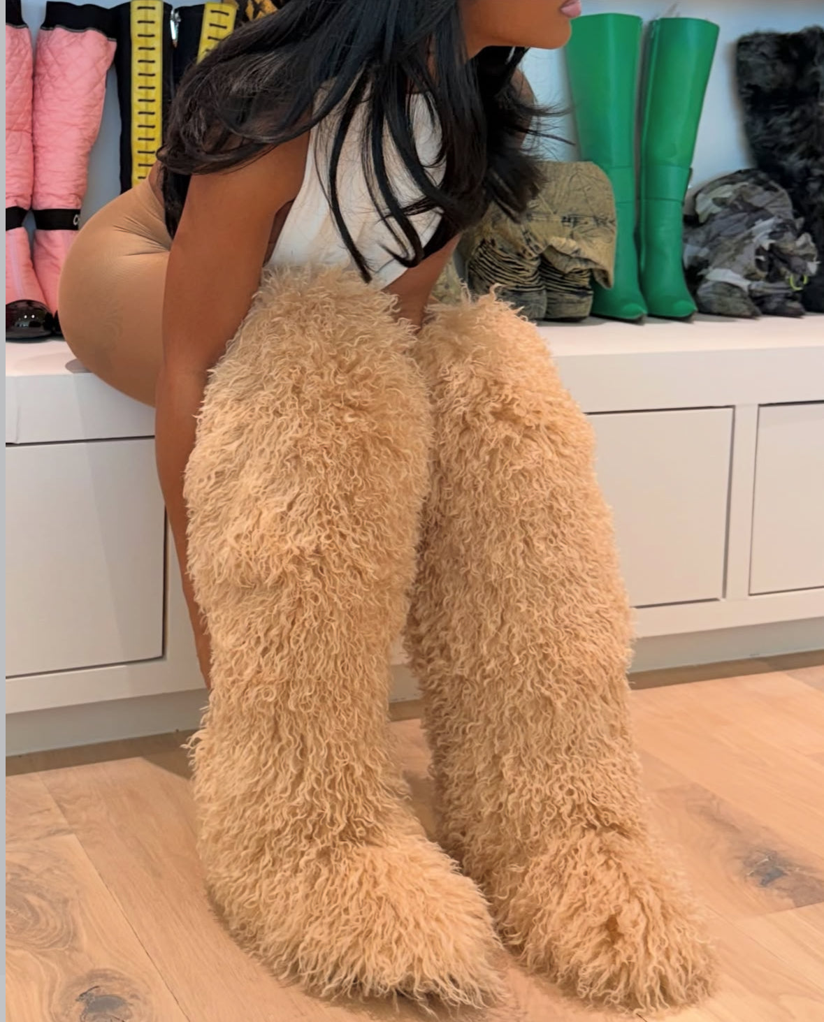 Chloe Doodle Furry Thigh High Boots