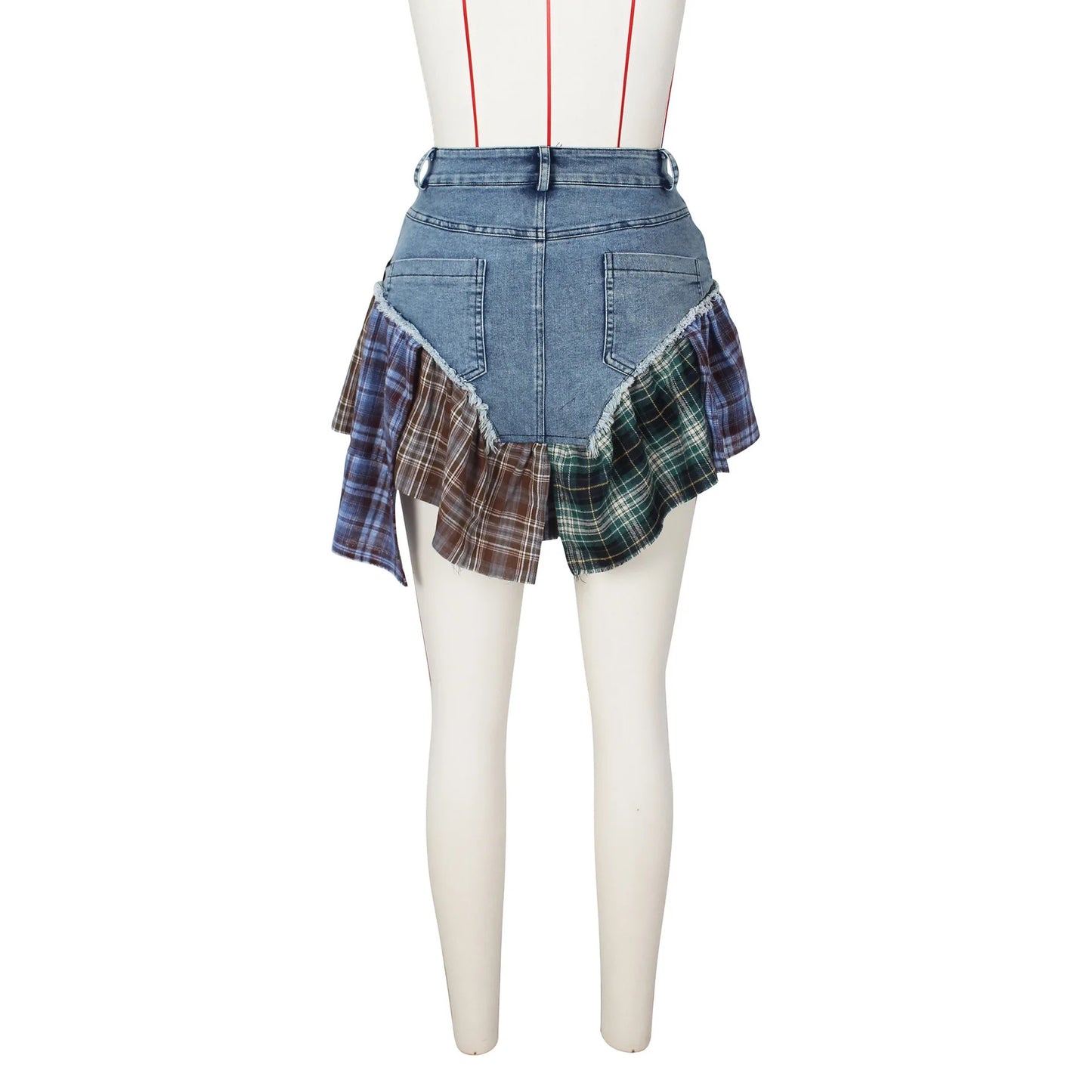 Demi Plaid Irregular Denim Skirt