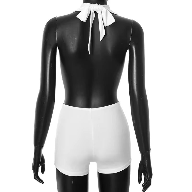 She’s No Angel - Plunge Bodysuit Shorts Set