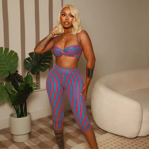 No Rules Tonight - Blue Pinstripe Pants Set