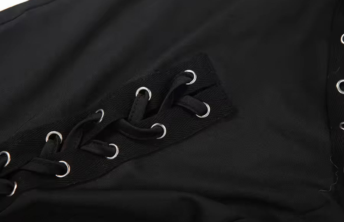 Caught Up In You Two Piece Tie Up Pants Set - Long Sleeve (BLACK)