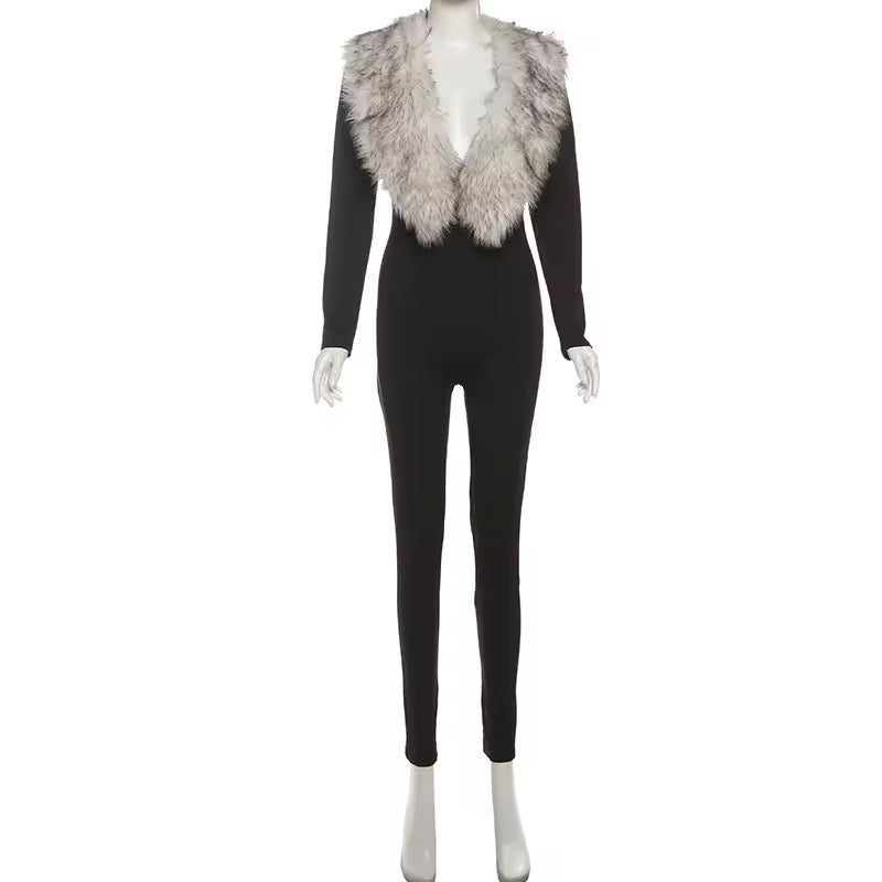 Cuff Me Up Plush Fur Jumpsuit Set
