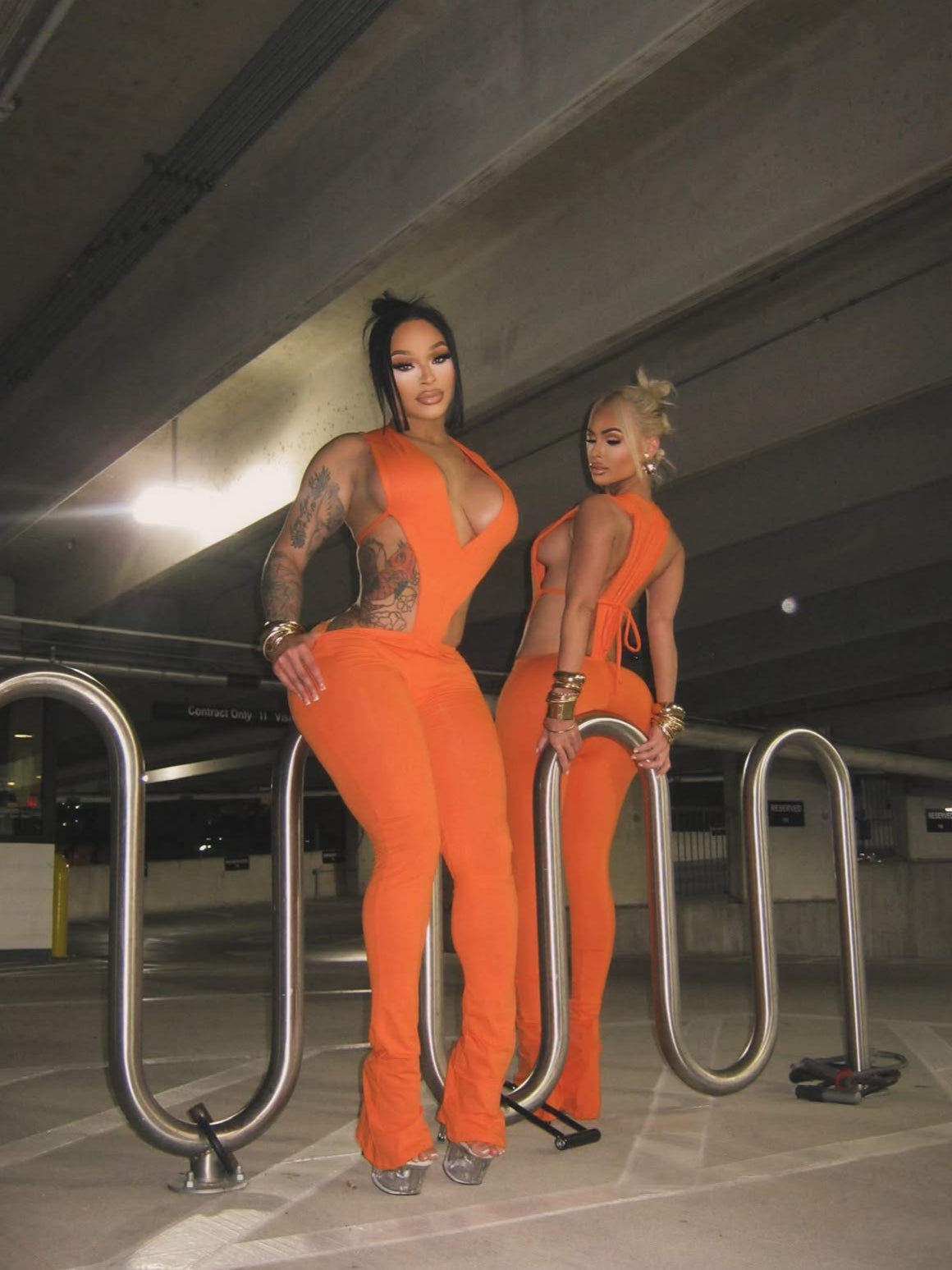 He Loves Us Both Plunge Bodysuit Set - Orange