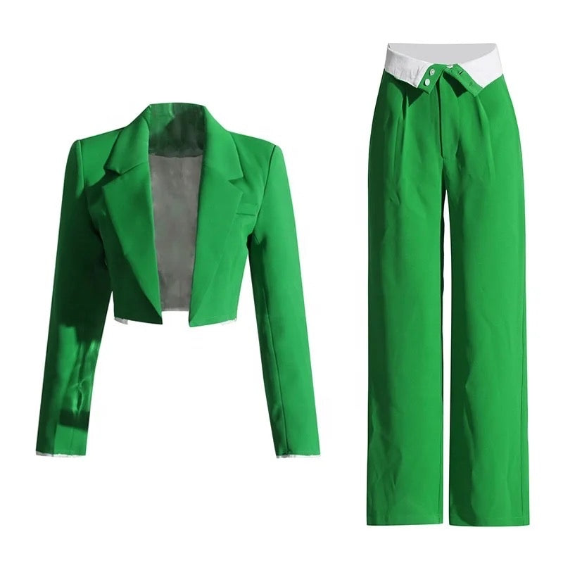 Seeing Green Cropped Blazer Set