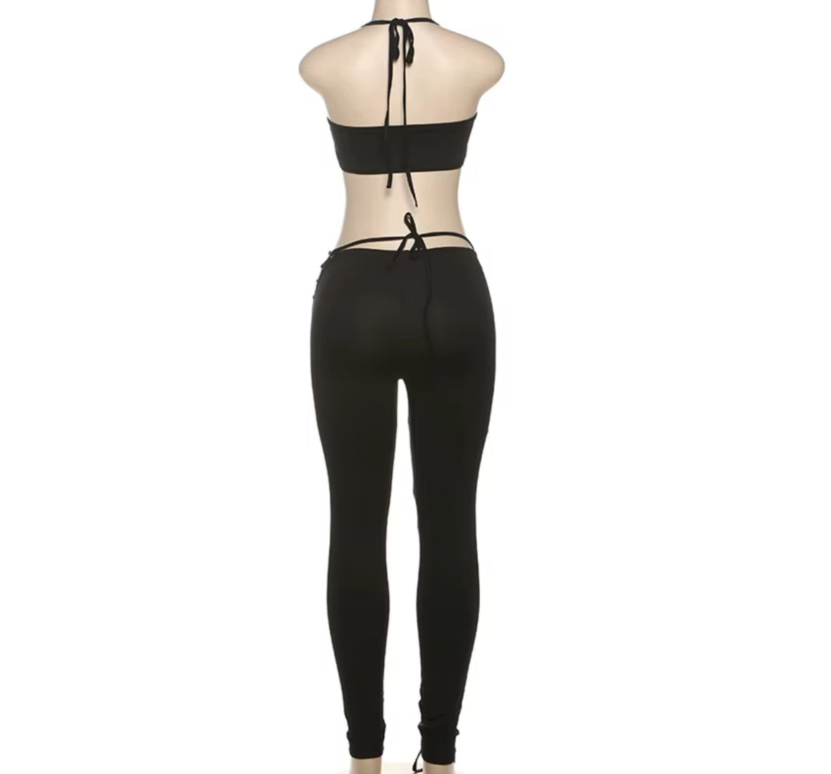 Caught Up In You Two Piece Tie Up Pants Set - Black