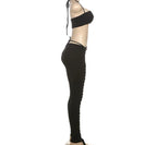 Caught Up In You Two Piece Tie Up Pants Set - (BLACK)
