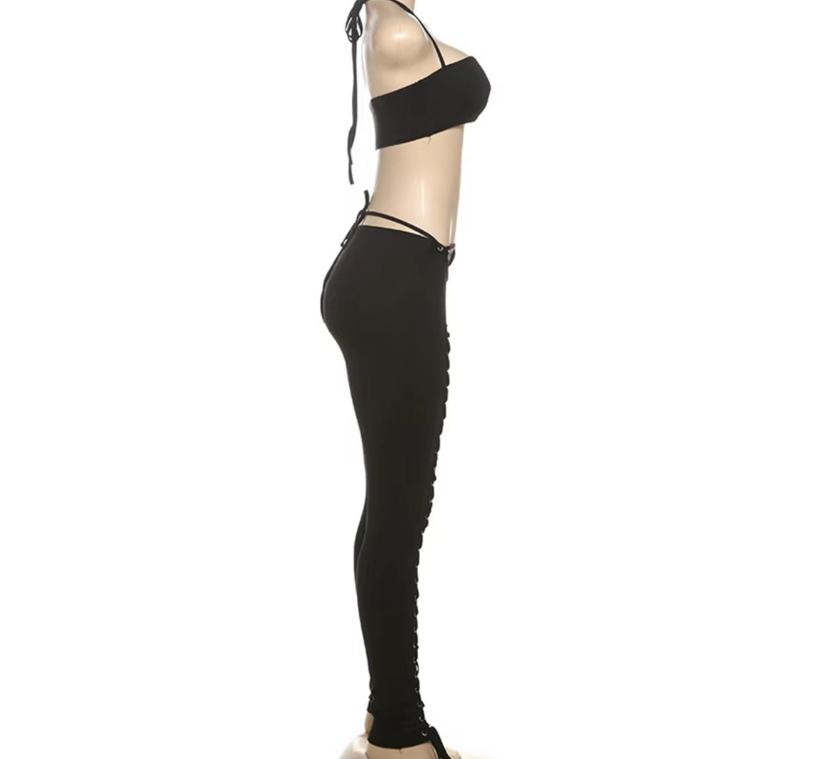 Caught Up In You Two Piece Tie Up Pants Set - Black