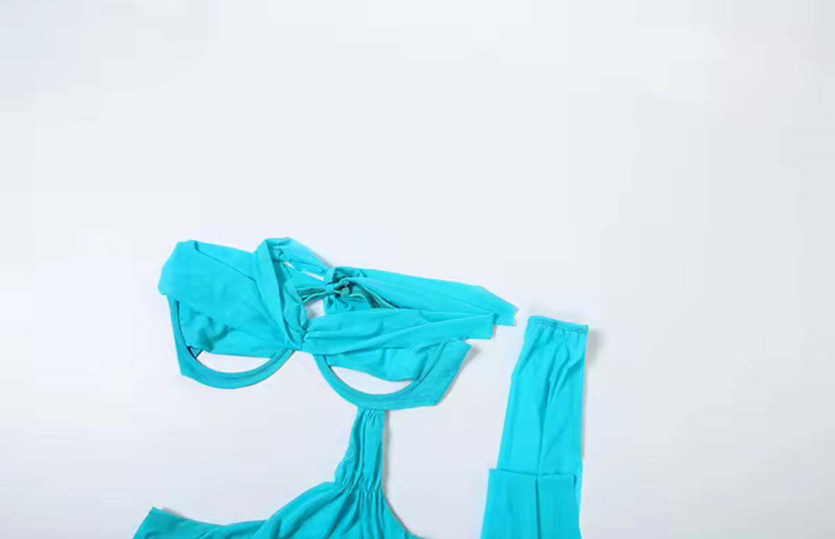 Turks Escape Draped Aqua Mini Dress