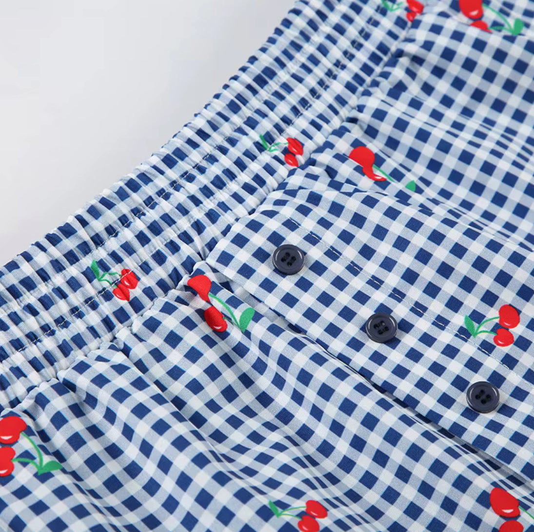 Cherries on Top - Plaid Shorts Set