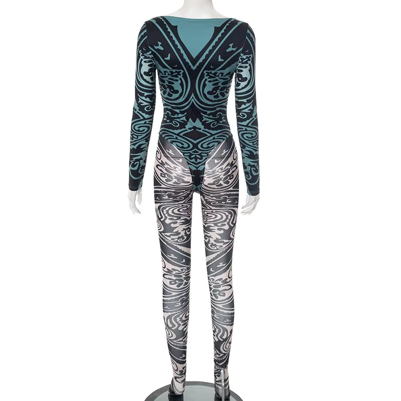 More Than A Night Sheer Print Two Piece Pants Set