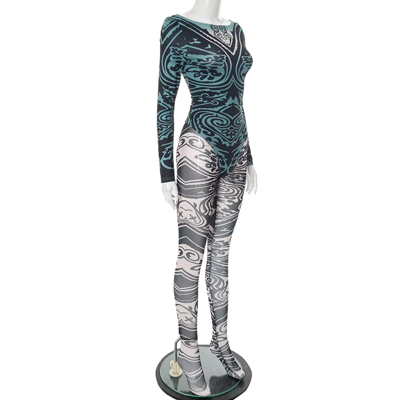 More Than A Night Sheer Print Two Piece Pants Set