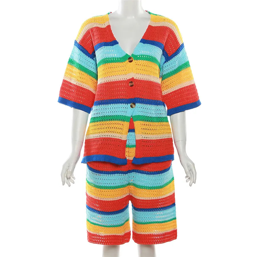 Be My Summer Knit Rainbow Shorts Set