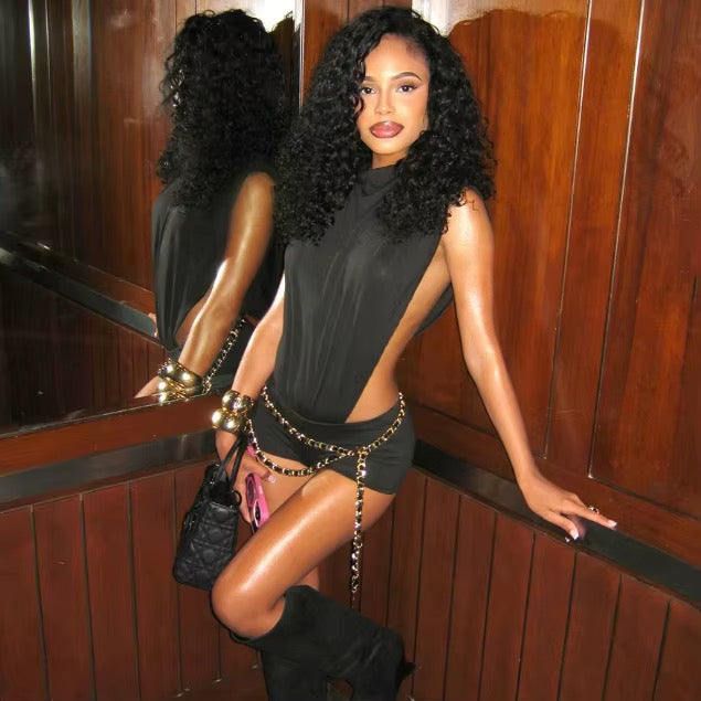 Outta Pocket Bodysuit Black Shorts Set -
