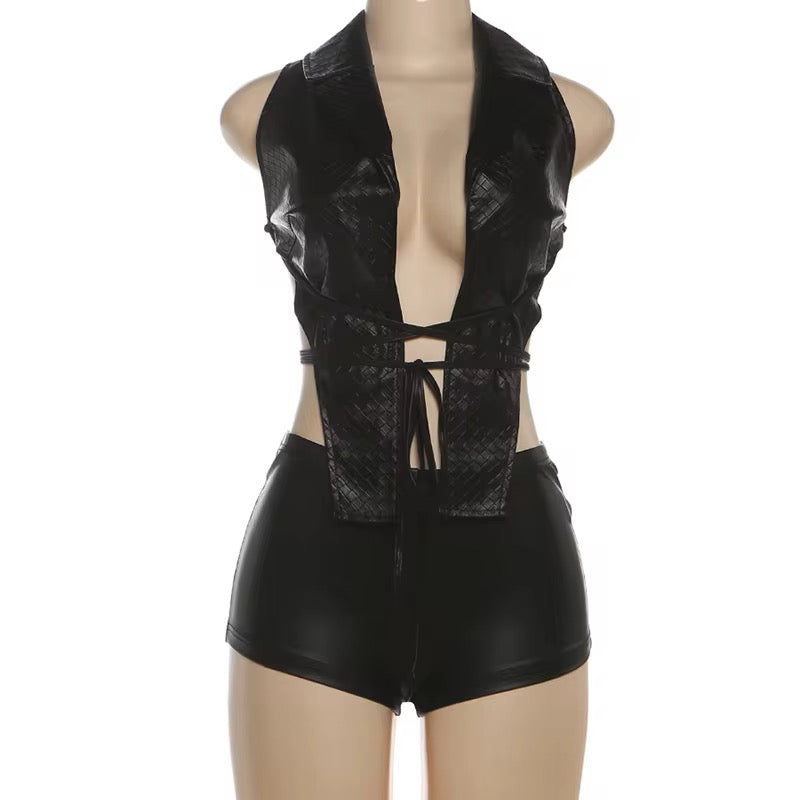 Who You Seeing Tonight Woven Leather Vest Set