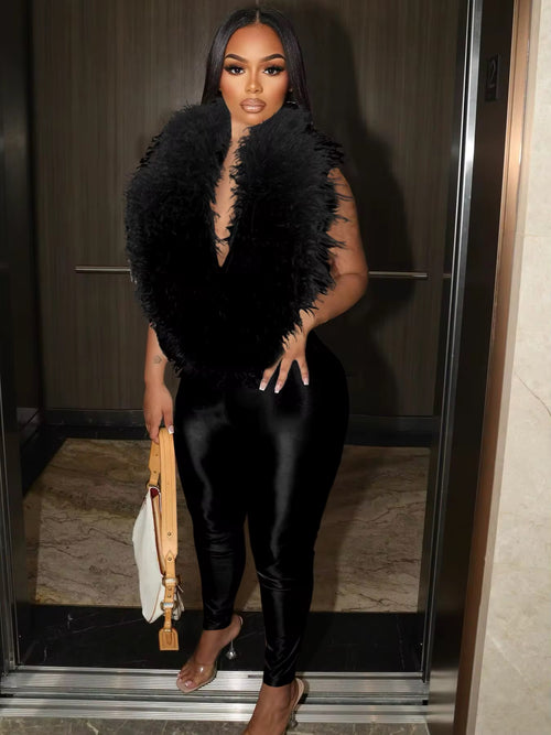 Soft Serve Feather Jumpsuit - Long Pants