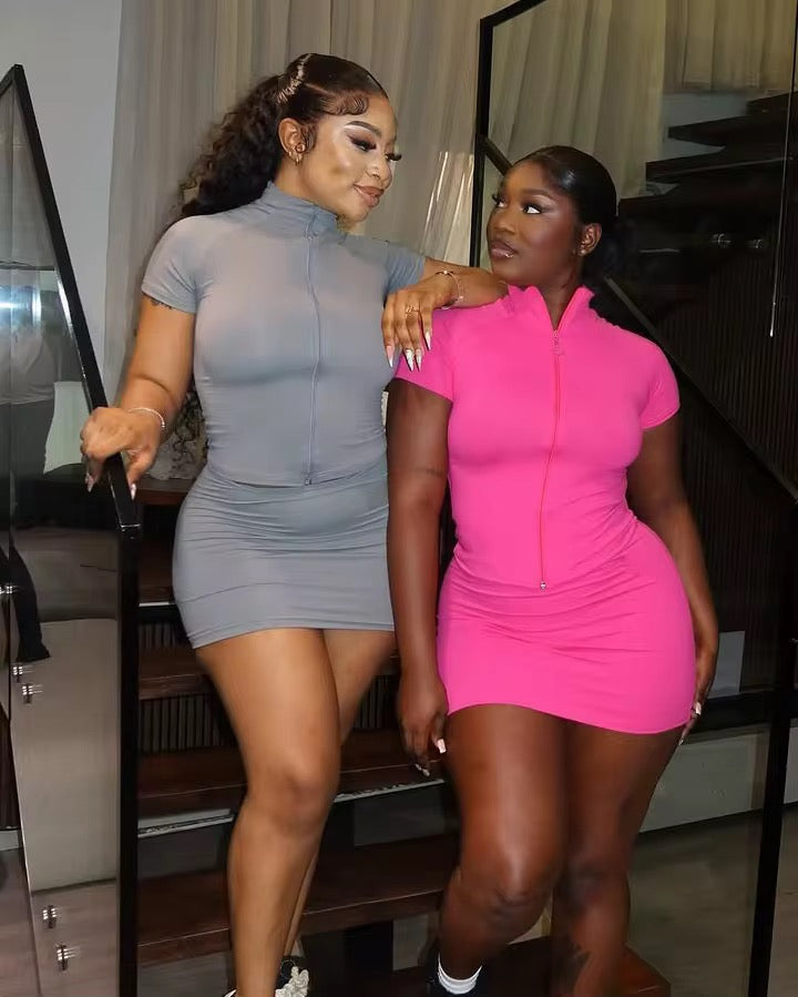 Not So Basic Mini Skirt Two Piece Set - Gray