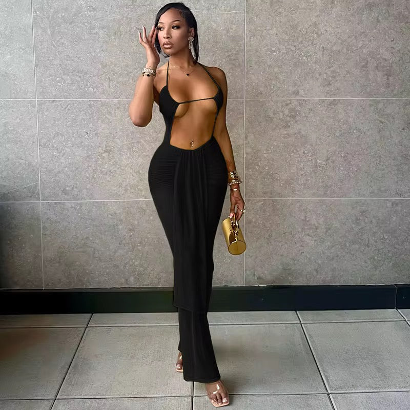 Island Time Halter Jumpsuit – Flowy Resort Vacation Yellow Jumpsuit