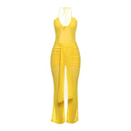 Island Time Halter Jumpsuit – Flowy Resort Vacation Yellow Jumpsuit