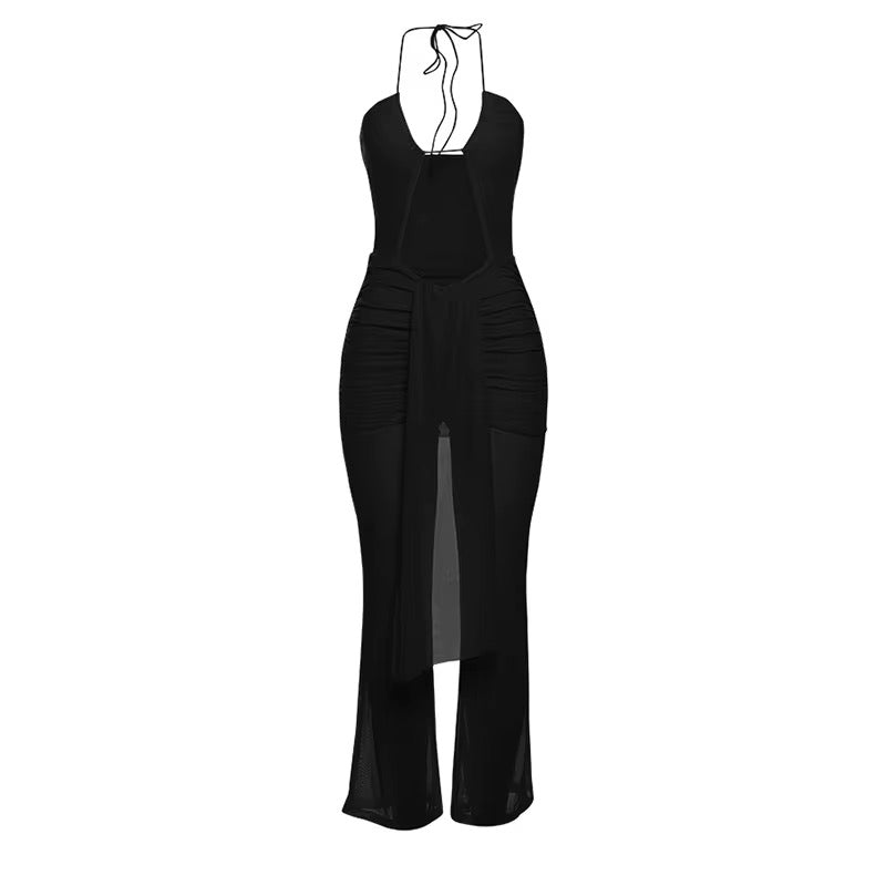 Island Time Halter Jumpsuit – Flowy Resort Vacation Black Jumpsuit