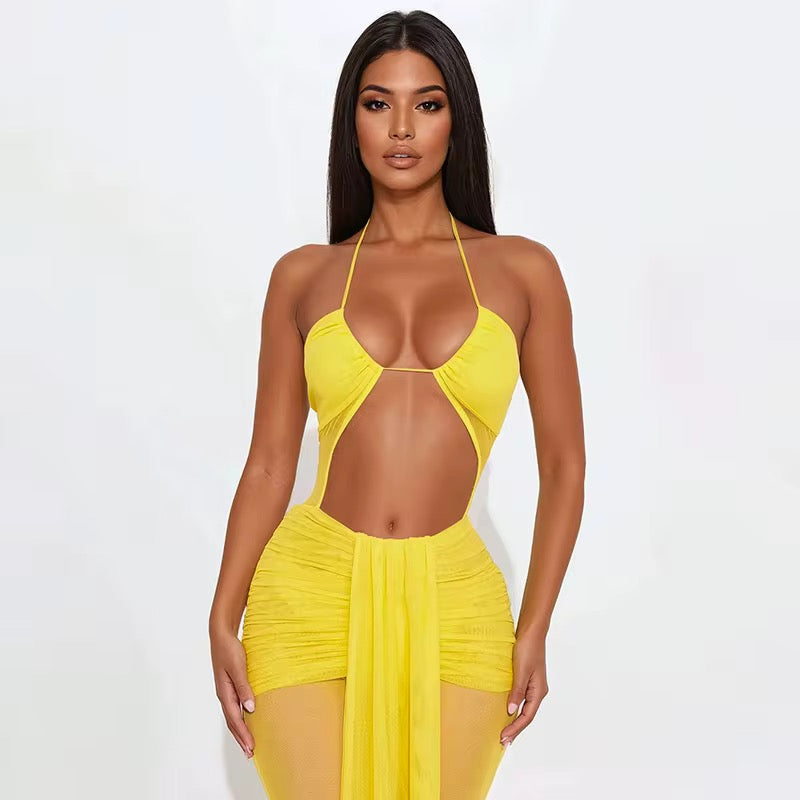 Island Time Halter Jumpsuit – Flowy Resort Vacation Yellow Jumpsuit
