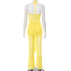 Island Time Halter Jumpsuit – Flowy Resort Vacation Yellow Jumpsuit