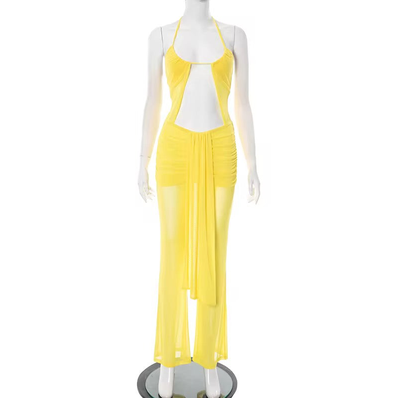 Island Time Halter Jumpsuit – Flowy Resort Vacation Yellow Jumpsuit